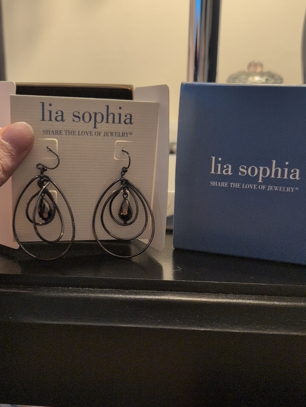 Lia Sophia Black Layered Teardrop Dangle Earrings